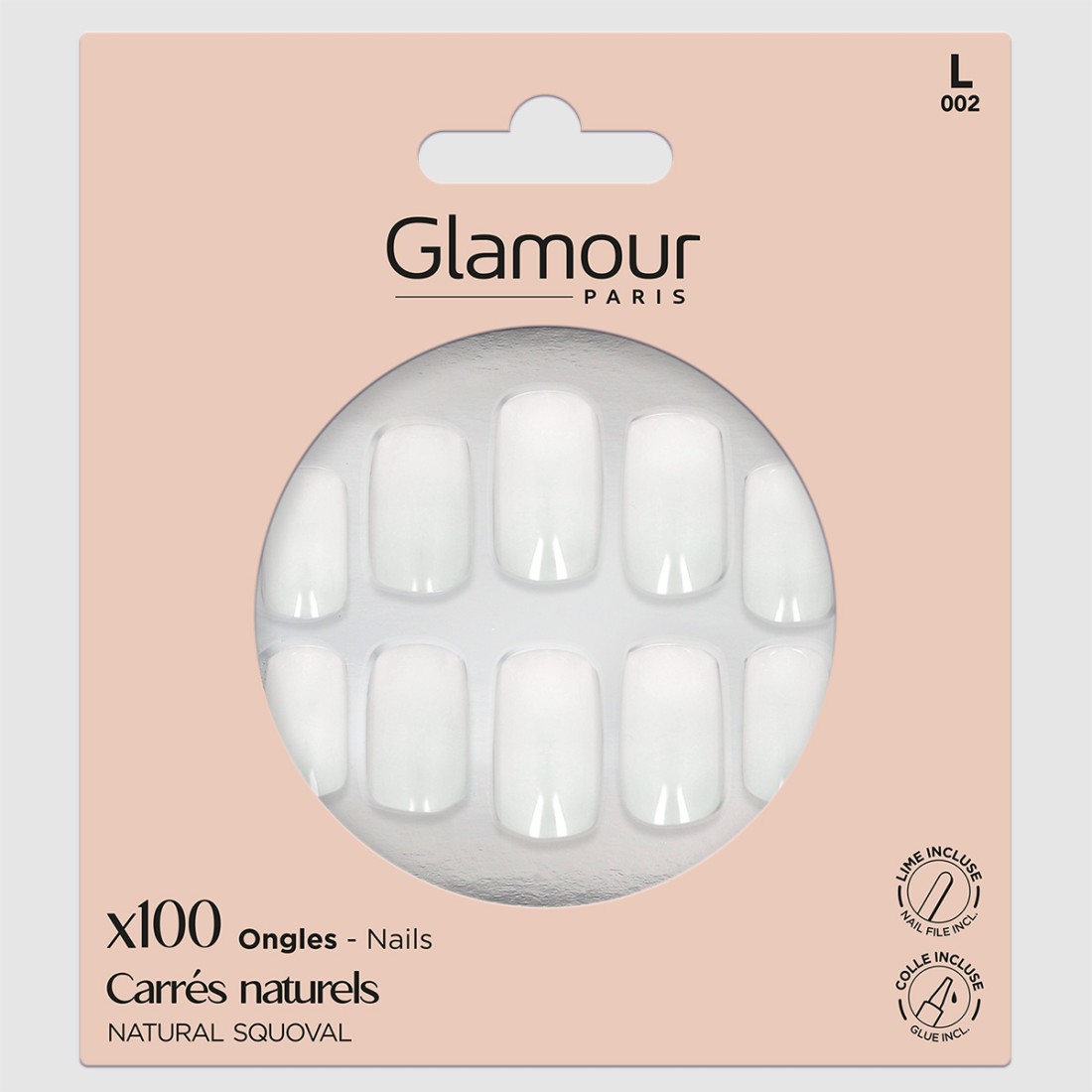 Kit faux ongles carrés naturels X 100