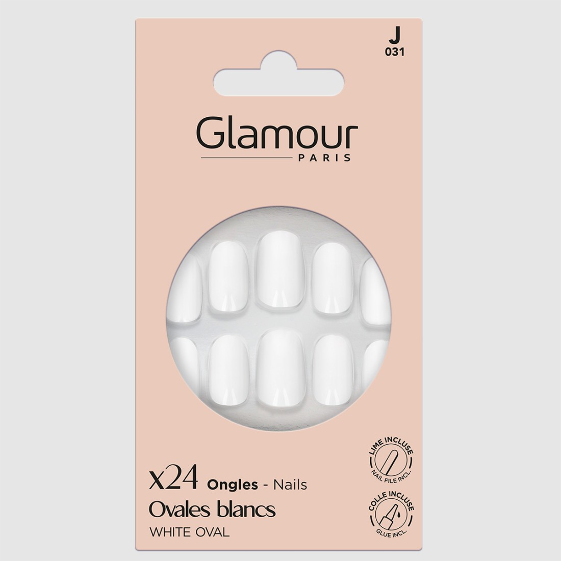 Faux ongles ovales blanc x24