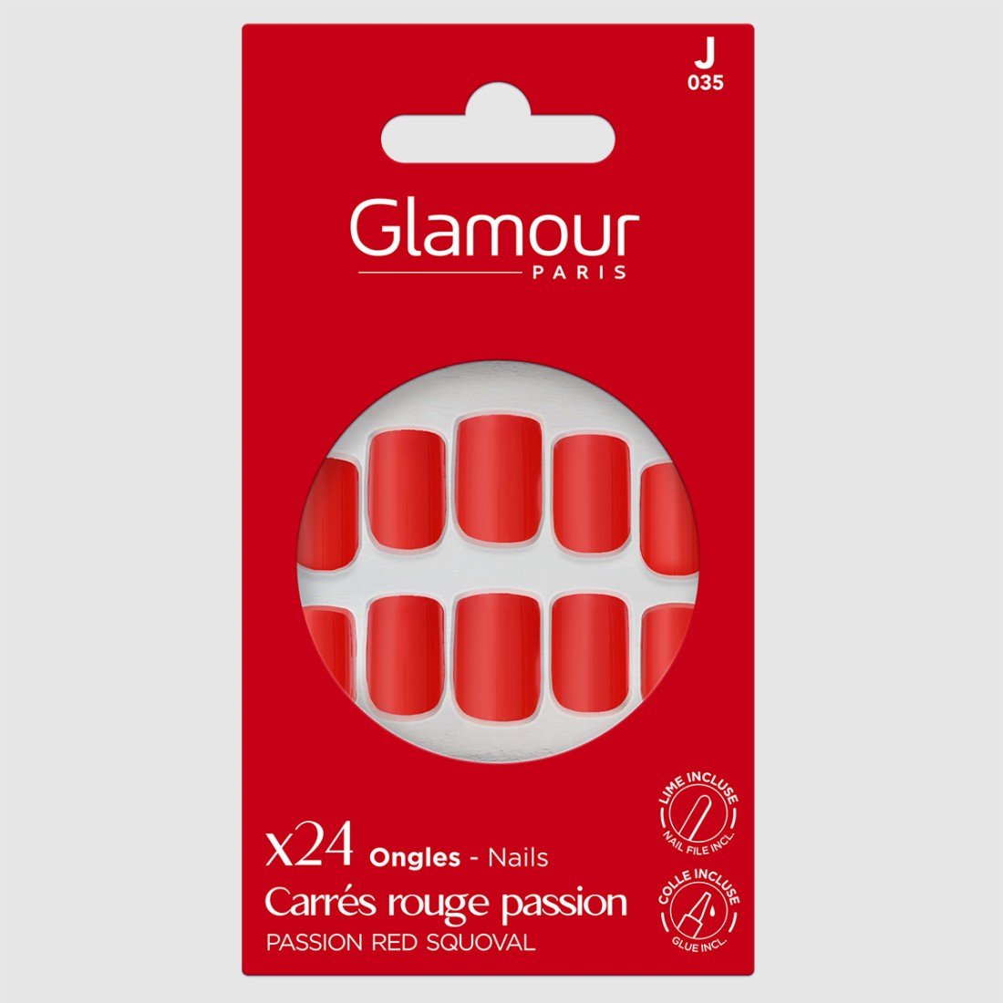 Faux ongles carrés rouge passion X24