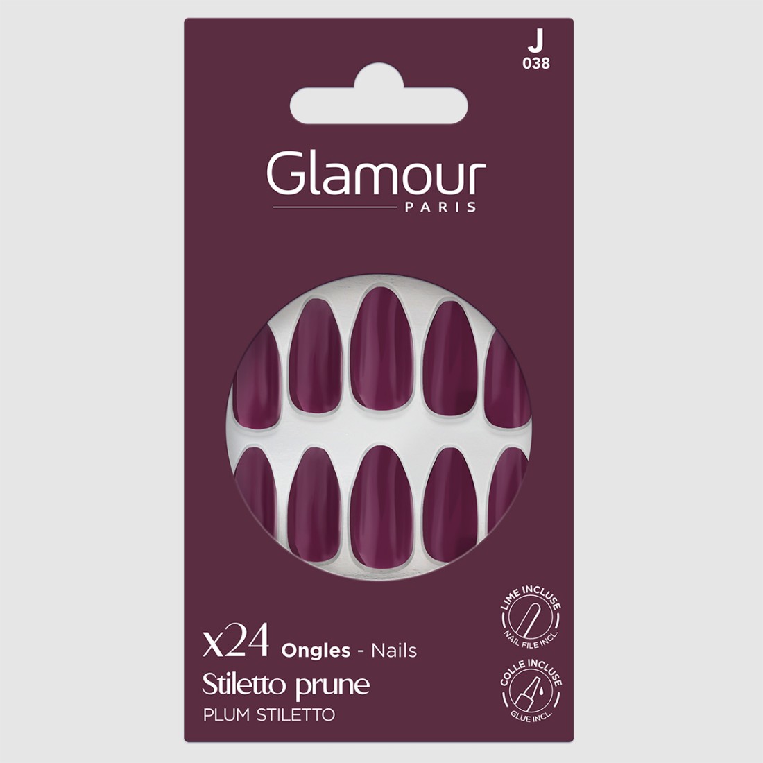 Faux ongles stiletto prune intense X24