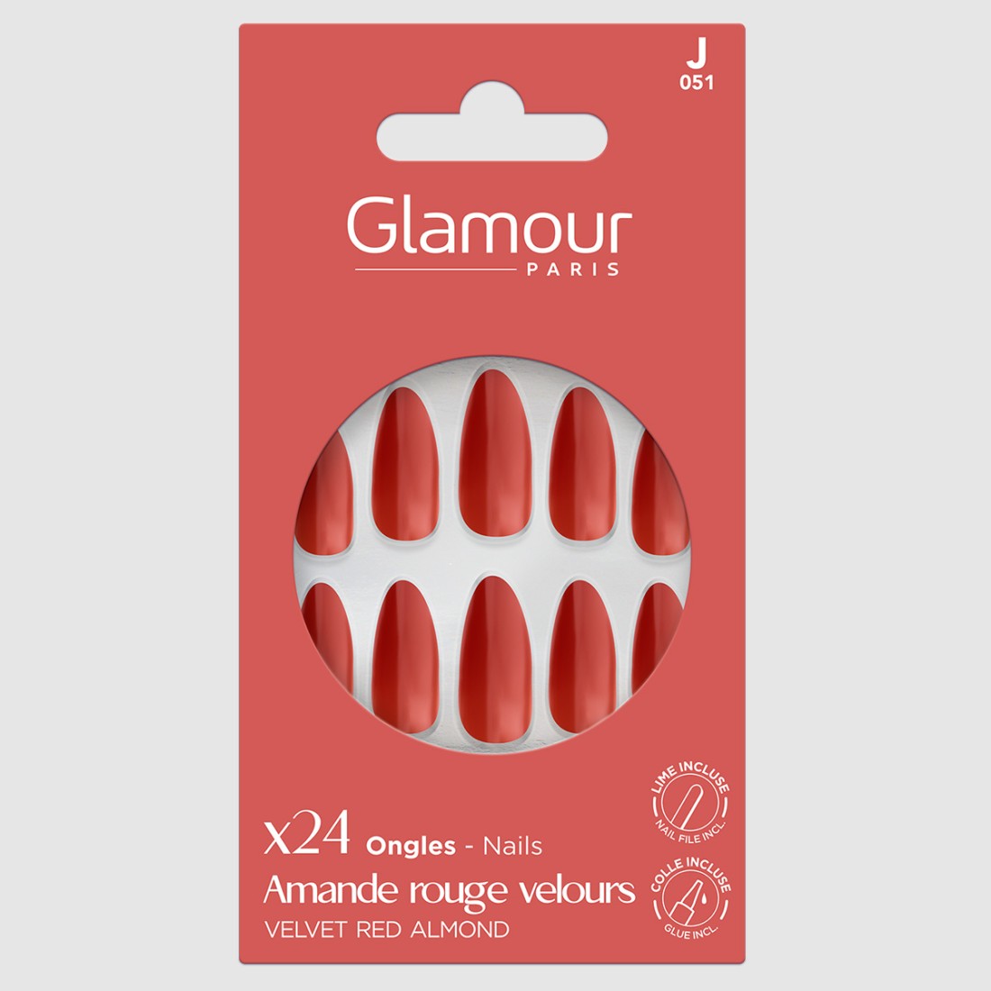 Faux ongles amandes rouge x24