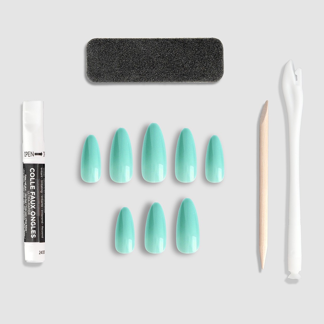 Faux ongles amandes vert x24