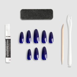Faux ongles amandes bleu x24