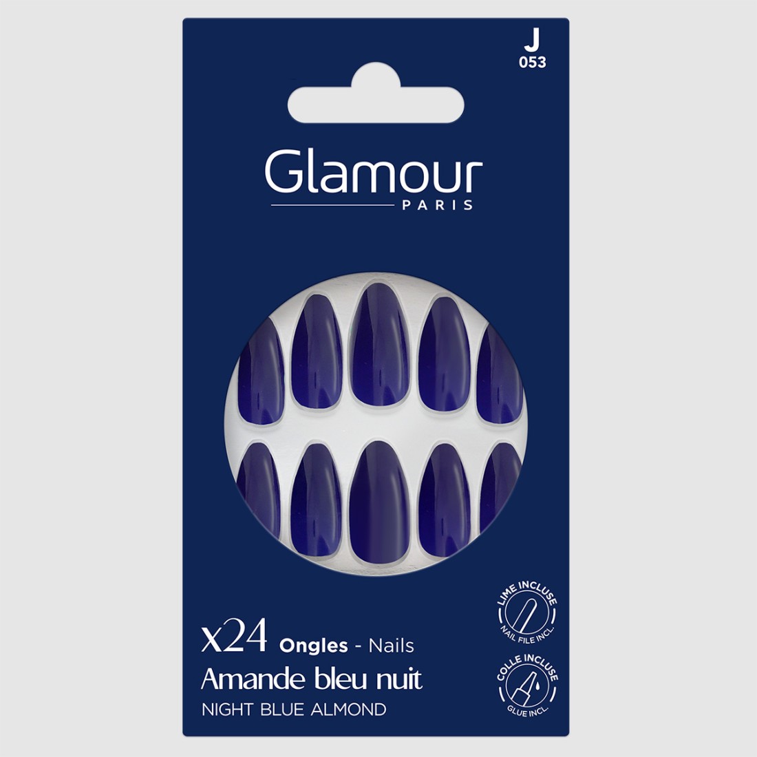 Faux ongles amandes bleu x24