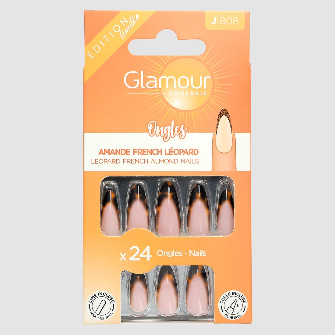 24 faux ongles amande fantaisie Amber...