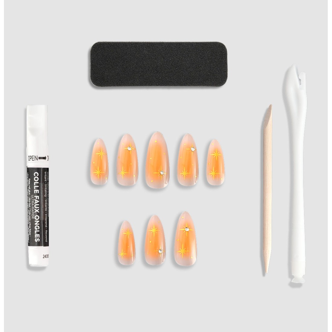 24 faux ongles amande fantaisie Amber...