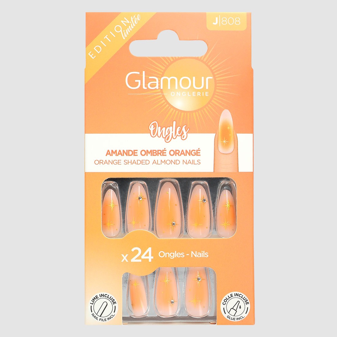 24 faux ongles amande fantaisie Amber...
