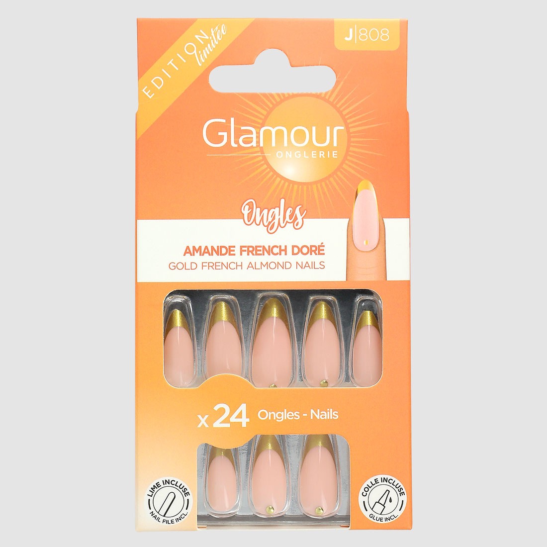 24 faux ongles amande fantaisie Amber...