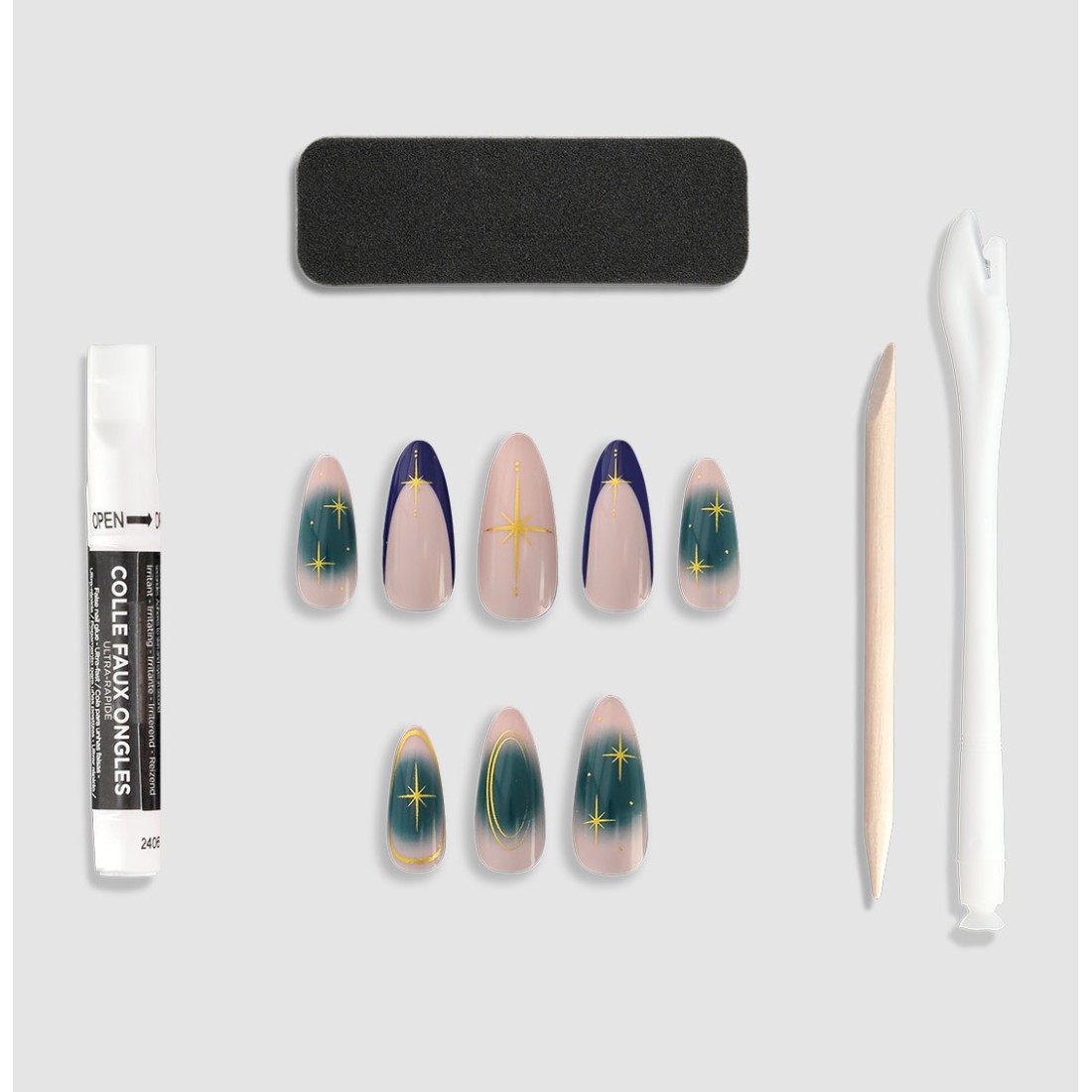 24 faux ongles amande fantaisie Ocean...