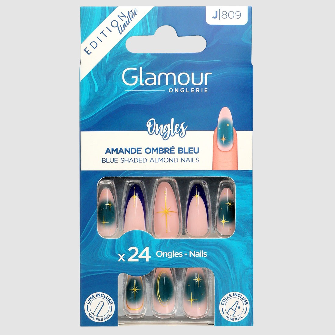 24 faux ongles amande fantaisie Ocean...