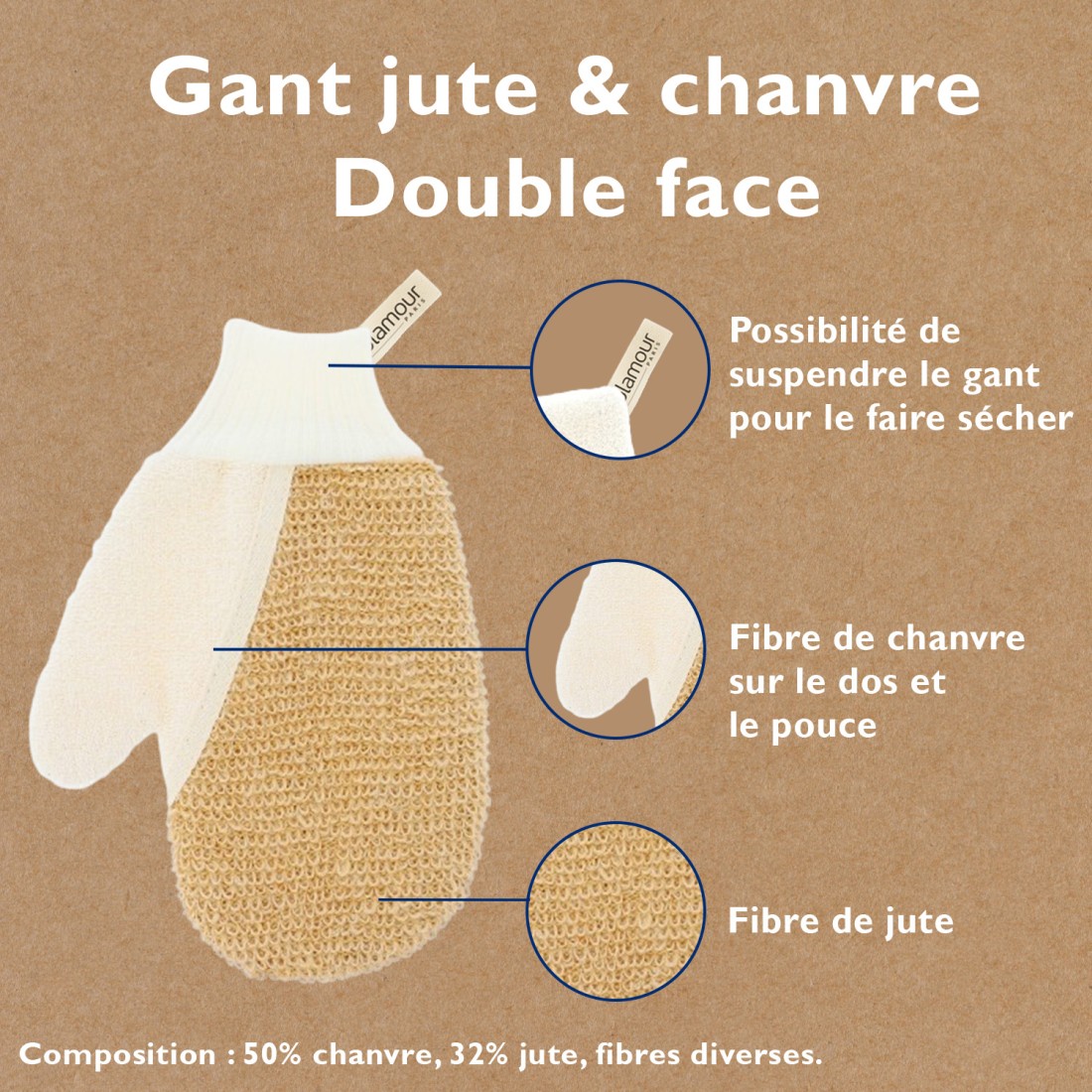 Gant jute & chanvre - Double face