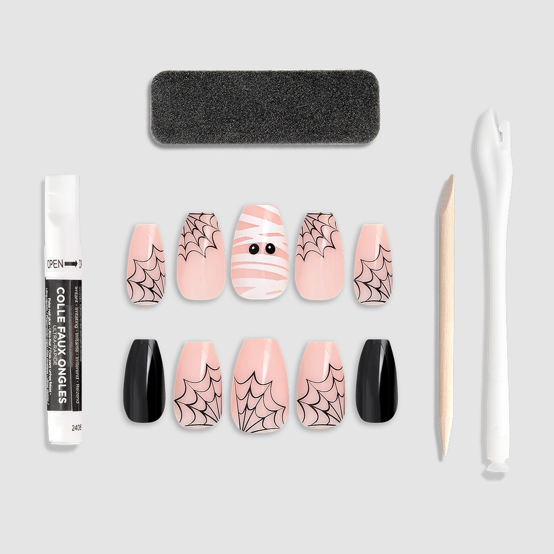 24 faux ongles coffin Halloween - Momie