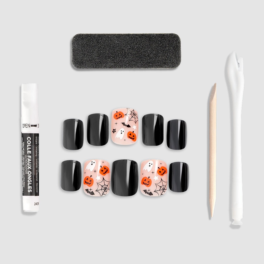 24 faux ongles carré Halloween -...