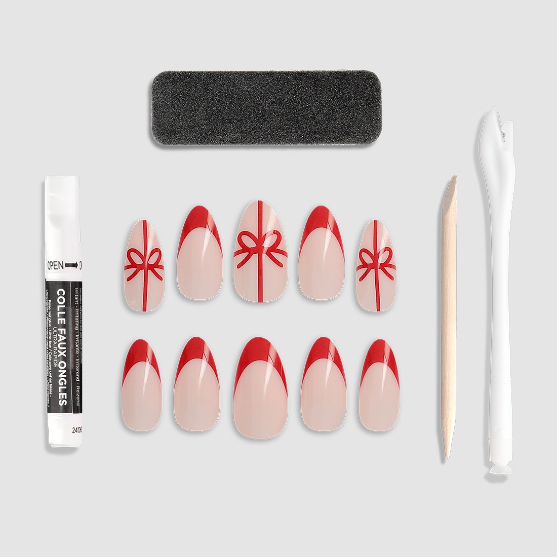 24 faux ongles stiletto Noël - Nœud...