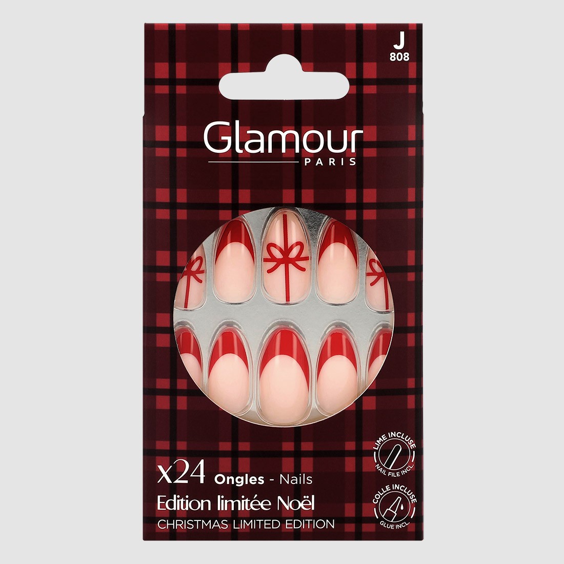 24 faux ongles stiletto Noël - Nœud...