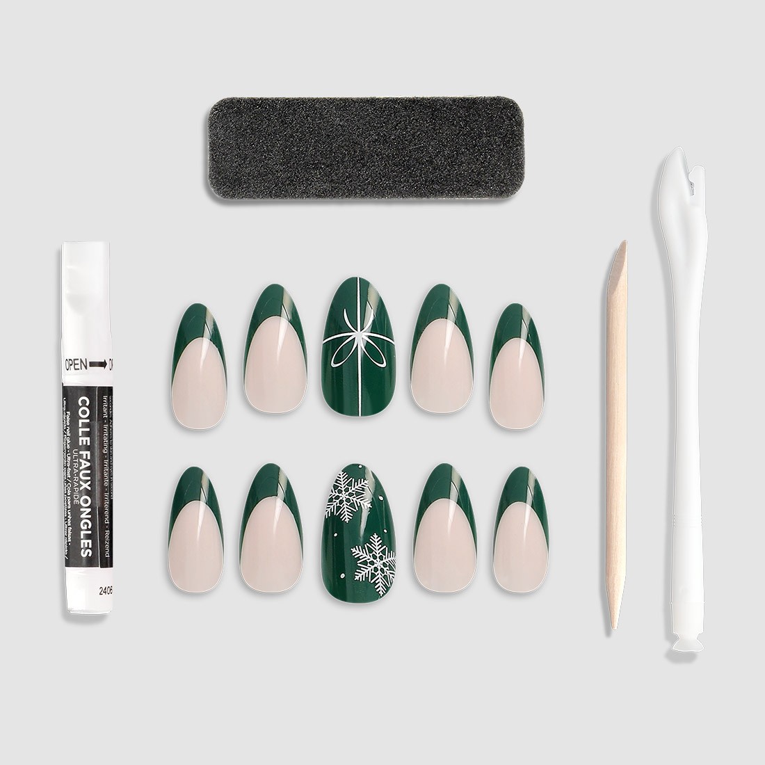 24 faux ongles stiletto Noël - Nœud...
